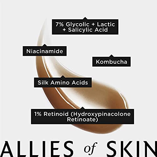 Allies Of Skin Multi Acids & Retinoid Brightening Sleeping Facial: Glycolic + Lactic + Salicylic Acid, Hyaluronic Acid, Niacinamide, 1% Retinoid Complex. Overnight Sleeping Peel. Exfoliates & Hydrates 1.7 Oz / 50 Ml #TOP2