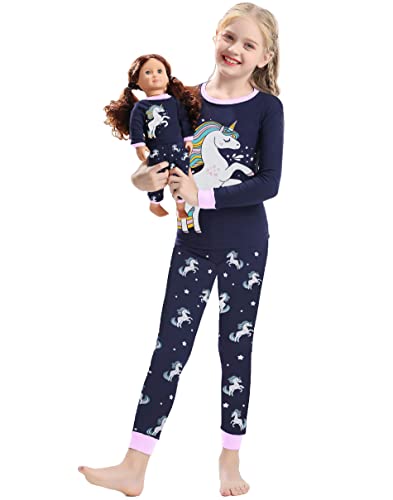 Image of Babyroom Girls Matching Doll&Toddler 4 Piece Cotton Pajamas Toddler Christmas Sleepwear