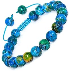 DAZCOLO Gemstone Adjustable Braided Cord Bracelet | Handmade Natural 8mm Round Stone Beads with Adjustable Fit, Meditation Yoga Crystal Jewelry Gift for Women and Men