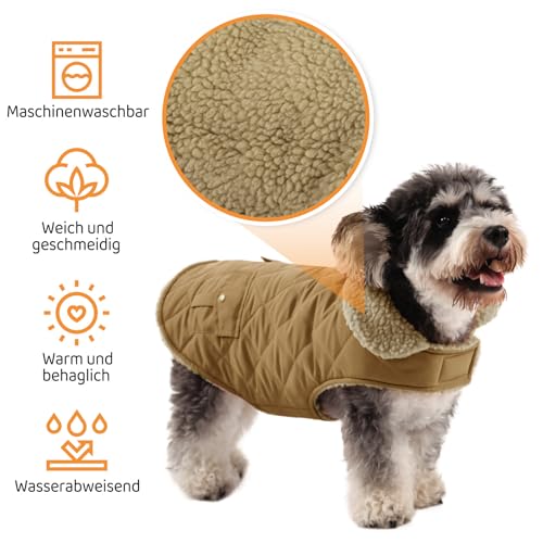 Queenmore Hundejacke Kleine Hunde Hundemantel Winter Warme Wintermantel Hund Wasserdicht Quilten Hundebekleidung Winter Hundepullover Für Dackel Chihuahua Pudel Bulldogge Beagle, Braun, XS