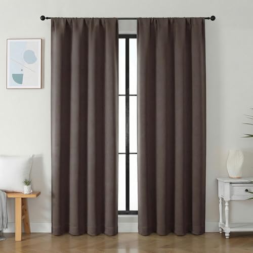 Image of Simplebrand Ava Chocolate Blackout Curtains for Bedroom 84 Inch Length 2 Panels Set, Solid Thermal Insulated Privacy Nursery Window Treatment Curtains Blackout Drapes, W40 x L84 Inch, Chocolate