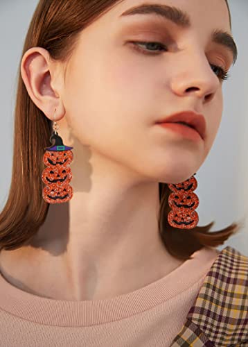 WOWORAMA Halloween Earrings Cute Pumpkin Earrings for Women Fun Crystal Pumpkin Stud Earrings Funny Smiling Face Pumpkin Drop Earrings Halloween Earrings Jewelry