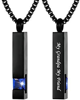 Black Square Bar With Dark Blue Zircon Cremation Urn Necklace for Ashes Memorial Pendant stainless steel Jewelry(Grandpa)