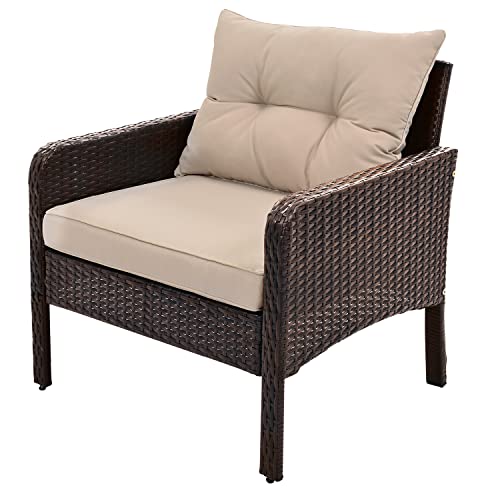 Merax 6-Piece Outdoor Patio Pe Wicker Rattan Sofa Set Patio Furniture Set With Glass Tea Table And Ottoman Stools For Backyard, Poolside, Deck, Coffee Cushions #TOP4