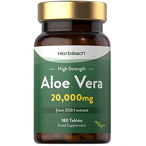 Aloe Vera Tablets | High Strength 20000mg | 180 Count | Colon Cleanse & Digestion | Suitable for Vegetarians & Vegans | by Horbaach Cover
