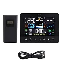 Weather Stations, Digital Weather Forecast Station with Colorful Touch Screen, Black Indoor Outdoor Thermometer for Home, Office