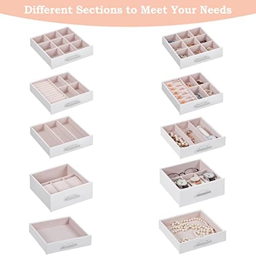 ANWBROAD Large Jewellery Box 6-Tier Jewellery Organiser Box for Women Jewellery Drawer Organiser Necklaces Rings Earrings Watches White Storage Box JJB008W