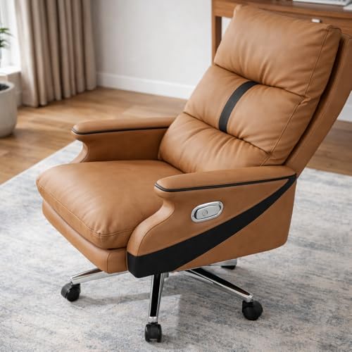 Image of Lakdi The Furniture Co Luxury Leatherette Director High Back Office Chair with Recliner, Ergonomic Design, Chrome Base and Smooth Castors - Executive Chair, Free Assembly - 111012163 Camalbrown