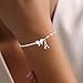 Sterling Silver Initial Bracelet for Women Dainty Minimalist Bow Butterfly Bracelet Cute Adjustable Waterproof Jewelry for Women (A-S)