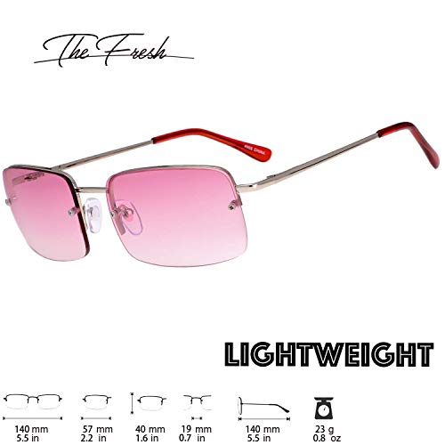 The Fresh Minimalist Small Rectangular Sunglasses Clear Eyewear Spring Hinge - Gift Box Package (306-Silver, Pink, 57)2