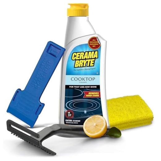 Cerama Bryte Cooktop Cleaning Kit, 10 oz Bottle, Scraper, Tool & 3 Pads