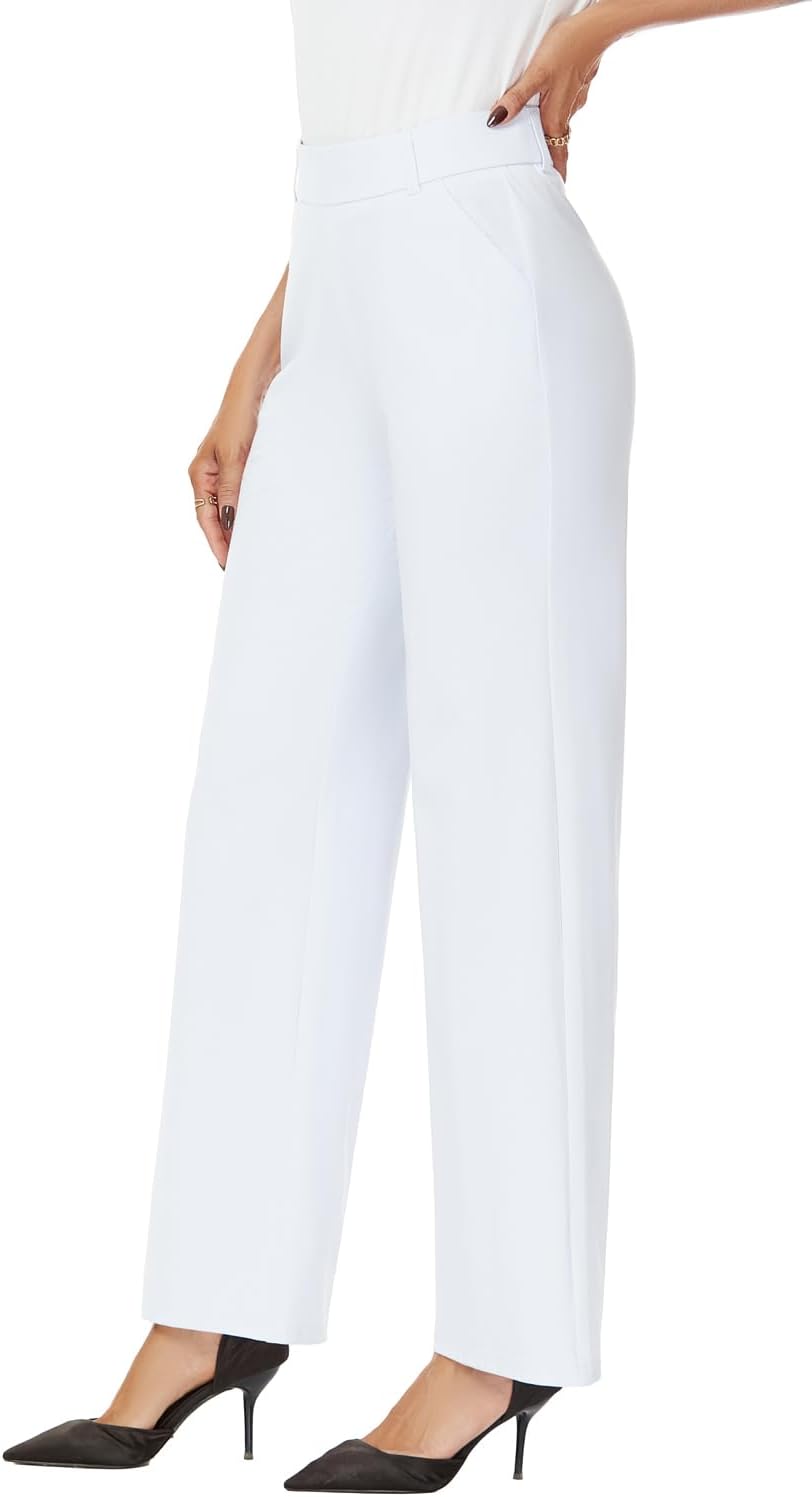 iChosy Womens Wide Straight Leg Pull-On Trousers Casual Slacks Dress Pants with Pockets - Image 5