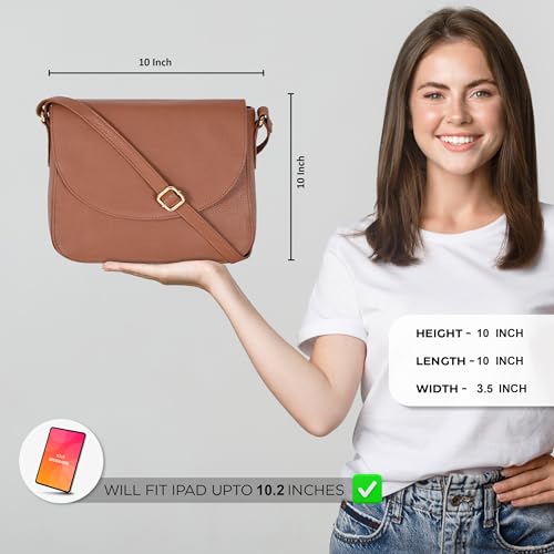 Image of Genuine Leather Shoulder Crossbody Purse For Women with Adjustable Strap, Mobile Pocket & Outside & Inside Zipper