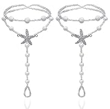 Bellady 2Pcs Pearl Ankle Chain Barefoot Sandals with Starfish Beach Wedding Foot Jewelry