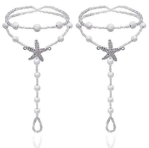 Bellady 2Pcs Pearl Ankle Chain Barefoot Sandals with Starfish Beach Wedding Foot Jewelry