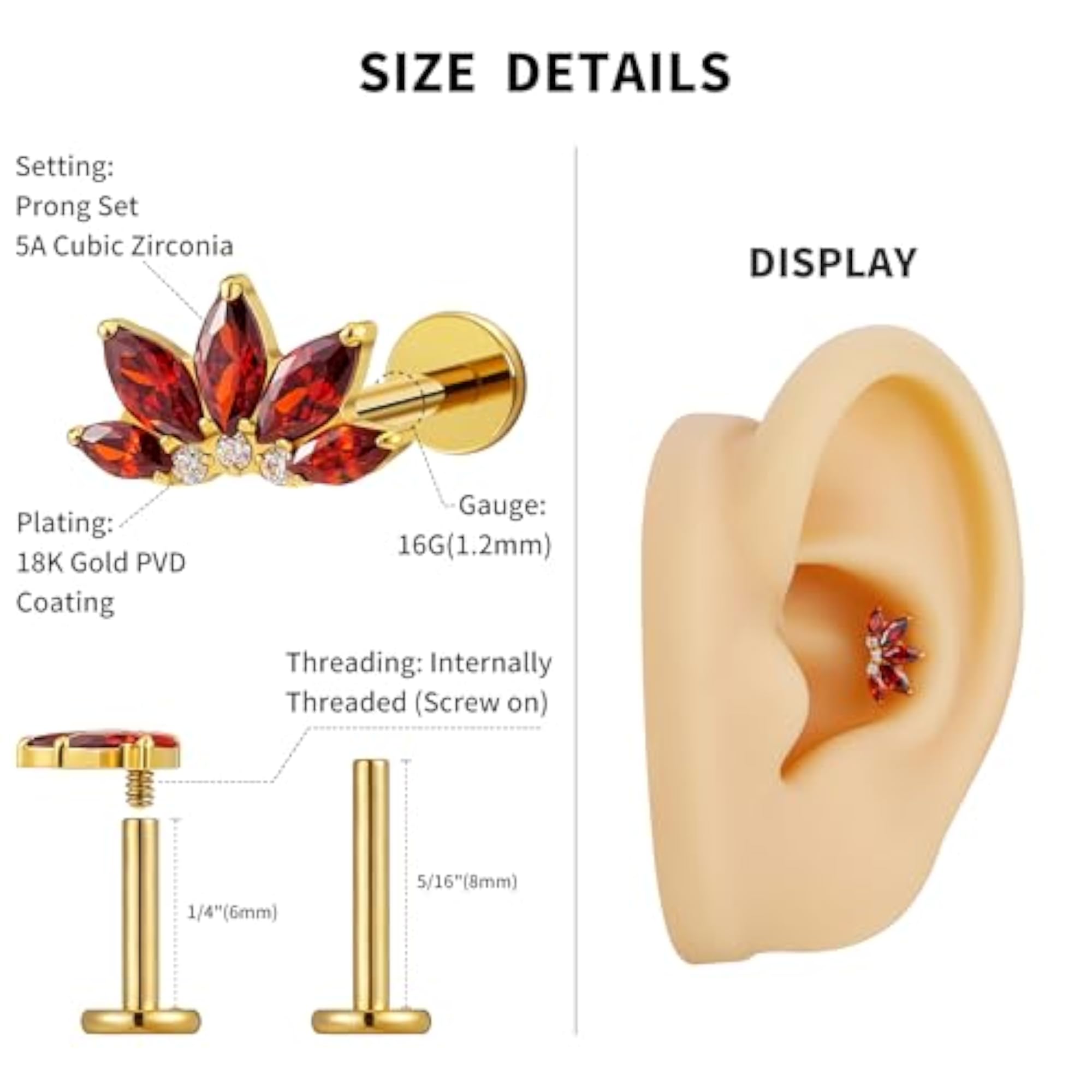 Titanium Flatback Stud for Tragus Helix Piercing