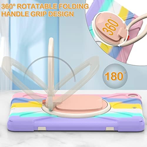 BRAECN iPad 10.2 9th/8th/7th Generation Kids Case 2021/2020/2019, Shockproof Silicone Rugged Case with Shoulder Strap/Screen Protector, Pencil Holder, Handle Grip, Kickstand, Pencil Cap -Rainbow Pink