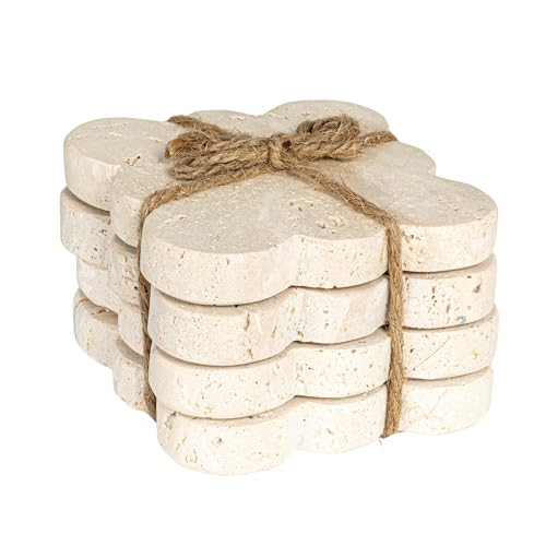 Creative Co-Op Tuscan Elegance Travertine Coaster Set, Natural, Set of