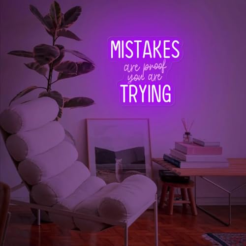 Image of Mistakes Are Proof You Are Trying Neon Sign Classroom Neon Light Handmade Led Sign Inspirational Quote Wall Art Teacher Class Decor, Classroom Sign
