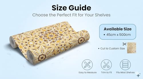 Image of Dribble EVA Shelf Liner Mat 45x500cm Roll, Non Slip Drawer & Cabinet Liner for Kitchen, Waterproof Oilproof Washable Fridge Mat, Anti Skid Cupboard Wardrobe Multipurpose Mat (Yellow Mandala Art)