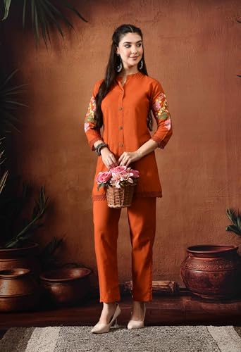 Image of Truvon Fashions Stylish Women's Co-Ord Kurta with Pant Set Cotton Floral Kurti for Women