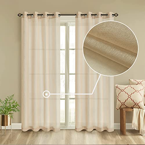 GYROHOME Halbtransparenter Voile-Vorhang für Wohnzimmer, Schlafzimmer, Terrassentür, Sonnenlichtfilterung, schützt die Privatsphäre, Ösenring, 2 Paneele, Khaki, 132,1 x 213,4 cm Cover