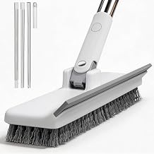 Floor Scrub Brush with 55" Long Handle, 2-in-1 Floor Brush with Built-in Squeegee, Adjustable Angle Head and Stiff Bristles for Tile, Wood, Concrete & Textured Floor Cleaning