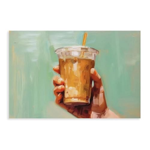 Poster sur toile pastel café glacé grande décoration murale bureau et boisson d'été