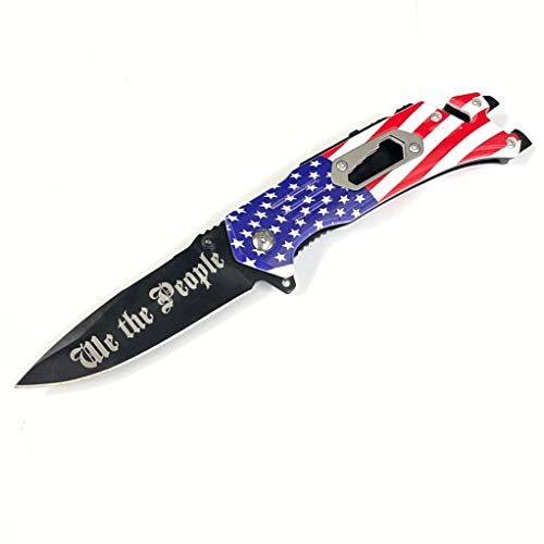 Blazing Steel 8 Inches Folding Knife I Drop Point Straight Edge I American Flag Handle I Camping I Outdoor I Hunting I Edc Pocket Knife I Proud Of America Knife (American Flag) #TOP1