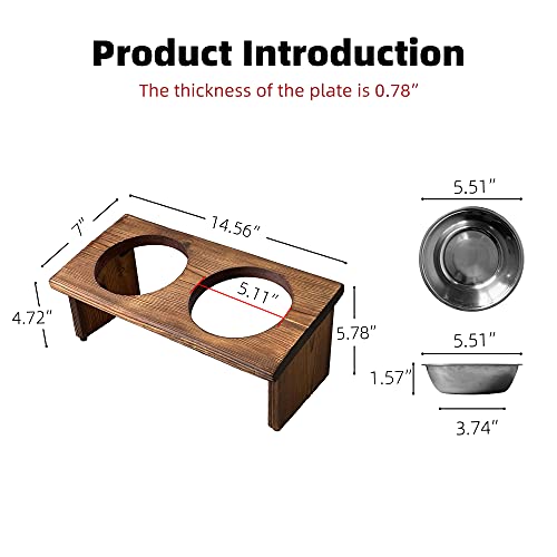 Raised Tilted Cat Bowl, Elevated Slanted Feeding Bowl For Cat And Dogs, Pet Food And Water Bowl With Adjustable Wooden Stand, Anti Slip Dog Cat Feeder With 2 Stainless Steel Bowls #TOP5