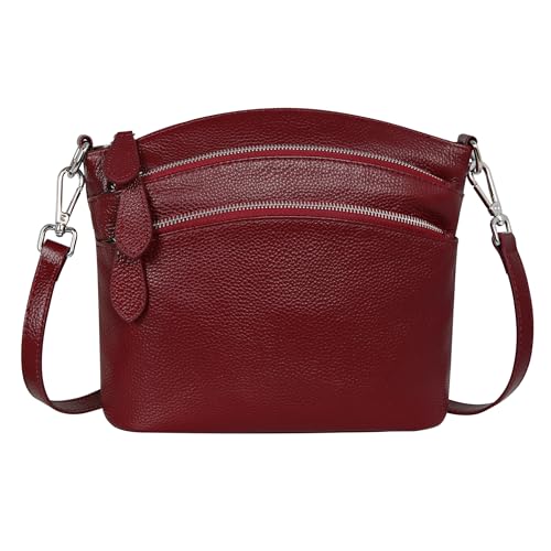 HESHE Leather Crossbody Bags Purses for Women Small Functional Multi Pocket Cross Body Purses Shoulder Satchel Handbags