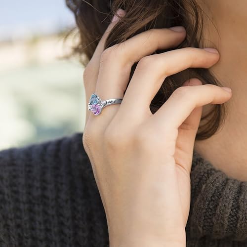 Personalized Rings for Women S925 Silver Birthstone Rings - Customized Mother's Day Gifts, Mom, Daughter and BFF Promise Rings, Custom Name Rings for Birthday, Engagement & Friendship Gifts3