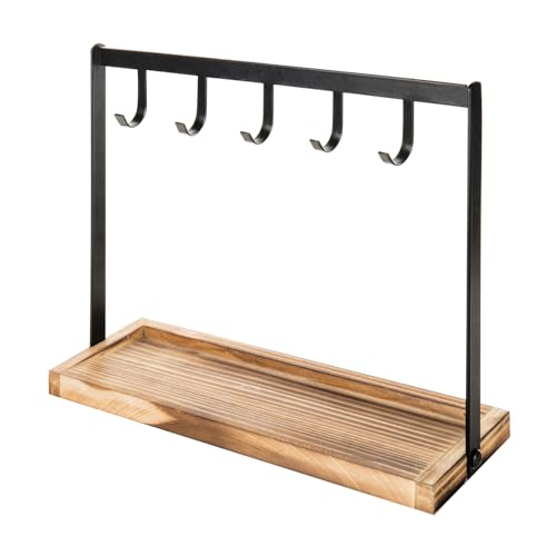 MyGift Black Metal Entryway Key Holder with 5 Hooks and Burnt Wood Base, Tabletop Necklace and Jewelry Organizer Rack with Ring Tray by MyGift - Image 7