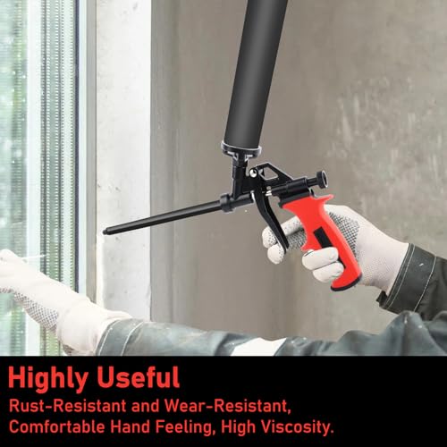 TNOMSNO Schaumpistole, PU Schaumpistole Teflon-beschichtete Bauschaumpistole, Schaumpistole mit Schalter No-Clean mit 5 Schläuchen, Schaumpistole zum Abdichten, Füllen