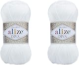 Alize Diva Silky Effect 100% Microfiber Acrylic Yarn Thread Crochet Art Lace Craft Lot of 2 skeins 2