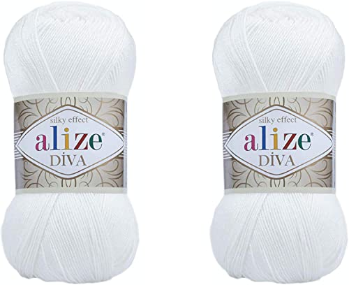 Alize Diva Silky Effect 100% Microfiber Acrylic Yarn Thread Crochet Art Lace Craft Lot Of 2 Skeins 200Gr 766Yds Hand Knitting Yarn (55) #TOP10