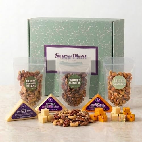 Cheese and Nuts Gift Basket - Gift Basket for Men, Women, Birthday, Includes Cashews, Almonds, Pecans, Jack, Cheddar Cheeses - Adult Gift Basket for Men, Women, Family, Friends, Charcuterie Food Items – 1.5 pounds