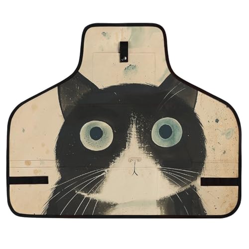Delantal de trabajo con diseño gato blanco y negro