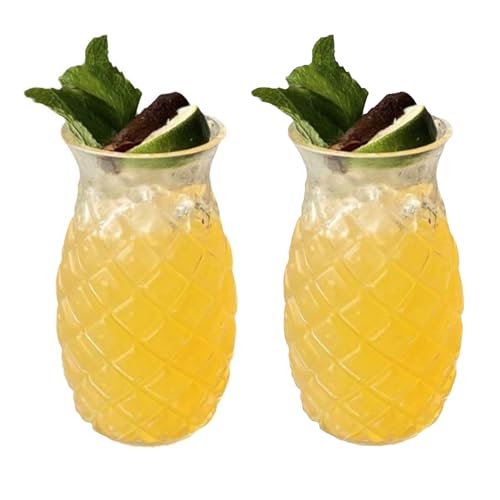 2 PCS Pineapple Shaped Glass Cups,Fun Cocktail Jars,Pineapple Cocktail Glass,Creative Retro Relief Pineapple Cups,Clear Pineapple Drinking Cup for Outdoor Pool Party Picnic