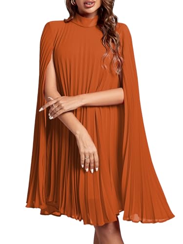 Rooscier Women's Cloak Sleeve Party Midi Dress Plain Dark Orange Small