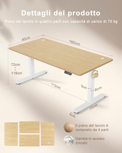 scrivania elettrica regolabile in altezza, 160 x 80 cm, presa USB, scrivania per gaming, 3 comandi di memoria, regolabile in altezza, anti-collisione, tavolo per computer - Scrivania Gaming - Immagine 1