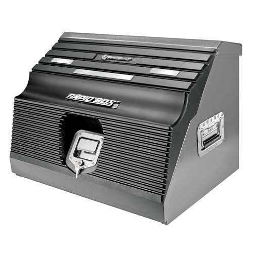 Powerbuilt 26 Inch Portable Slant Front Rapid Toolbox Tiered Tool Holders, 16 Gauge Steel, Weather-Resistant Lockable Magnetic Lid, Grey - 240102