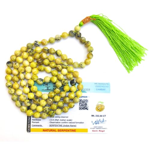 Image of Apnisanskriti Premium Serpentine Stone Mala for Men and Women (6mm, AAA Quality, Lab Certified, 108+1) - Natural Stone Beads Mala - Green & Black Bandings Colour - Pack of 1