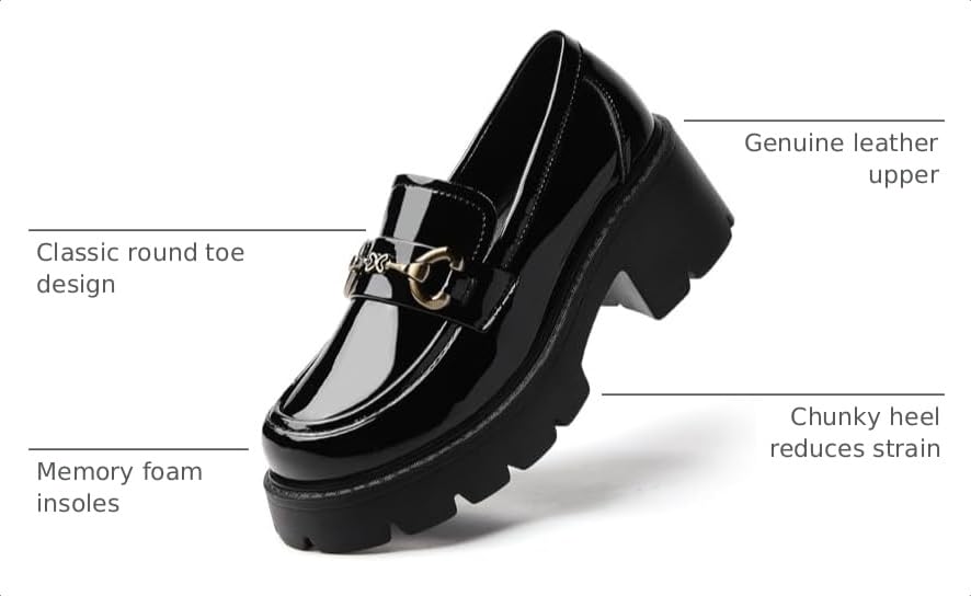Image of Platform Loafers for Women Comfort Womens Loafers Chunky Heel Penny Loafer Heels Business Casual Comfortable Dressy Slip Ons Work Office Women's Shoes