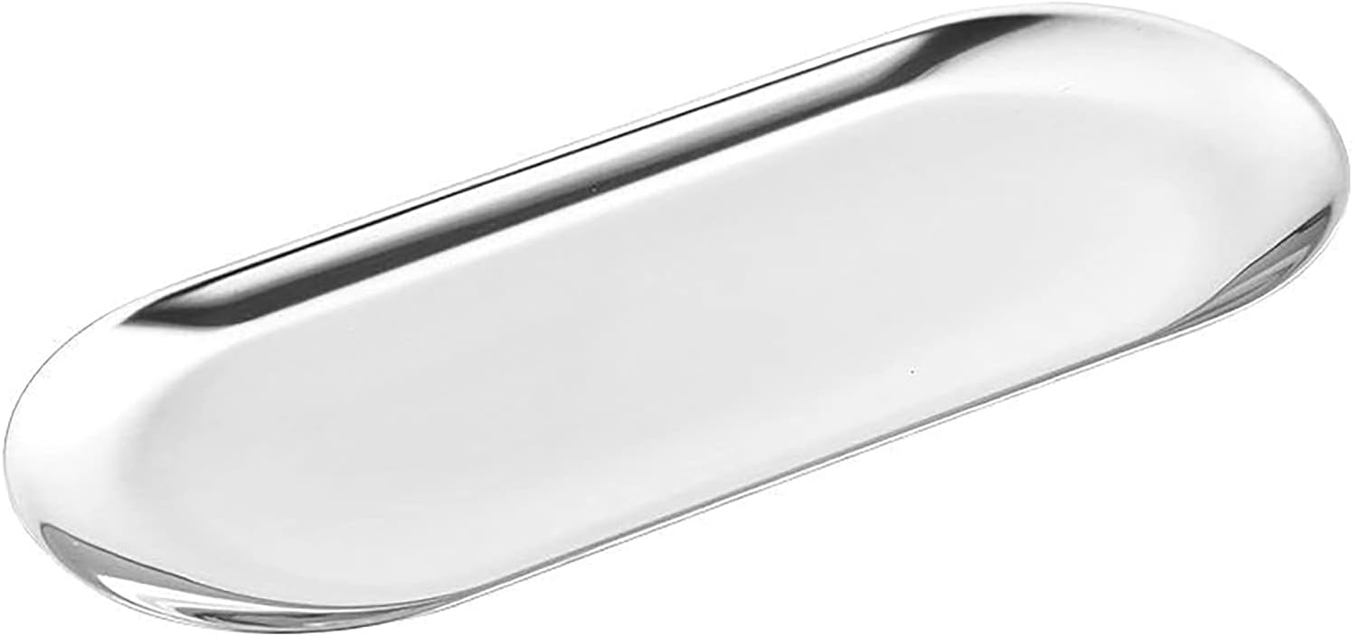 1 Pcs 9 Inch x 3.8 Inch Trinket Tray, Silver Stainless Steel, for Serving Trays Towel Storage Dish Plate Tea Fruit Trays Jewelry Plate Decorative Storage Tray