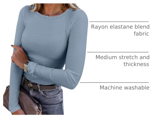 Image of ANRABESS Women Long Sleeve Shirts Rib Knit Slim Fit Tops Basic Tee Spring Outfits Casual T-Shirt Underscrubs Layer Clothes