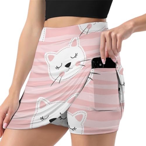 Jupe de tennis Chaton Rose avec poche intégrée pour éviter les frottements