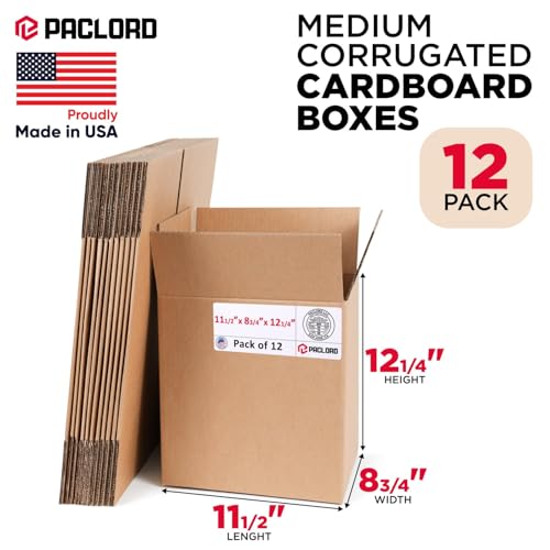 Image of Medium Cardboard Boxes 11 1 /2 inchL x 8 3 /4 inchW x 12 1 /4 inchH (Pack of 12) - USA-Made Packing Boxes for Moving, Shipping, or Storage - USPS, UPS, FedEx Approved - Professional Packing Supplies for Moving