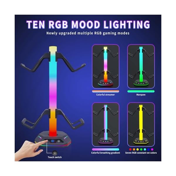 AriKroii Controller Stand with 9 RGB Lighting Modes,Headset and Controller stand with Type C Charging Cable,Gaming Controller Holder for Desk,Desk Accessories for Gamers - Image 4