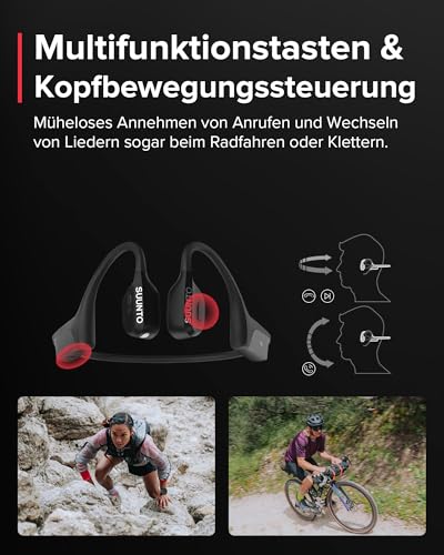 SUUNTO Wing Open-Ear Knochenschall Kopfh&ouml;rer,Bluetooth Kabellos Sport Kopfh&ouml;rer,Kopfbewegungssteuerung, Eingebaute HD Mikrofon,IP67 Verschlei&szlig;fest, Sicherheitsleuchten,bis zu 30 Std Akkulaufzeit